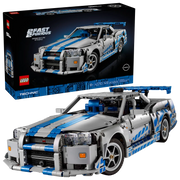 Modelo LEGO Technic Nissan Skyline GT-R 42210 montado con puertas abiertas