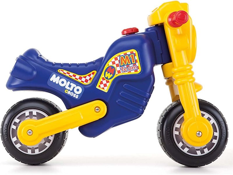 Moto Cross M1 Team Moltó correpasillos con colores deportivos, faro delantero, ruedas competición, materiales resistentes, diversión activa todo terreno
