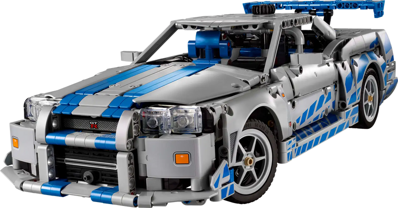 Motor detallado del Nissan Skyline GT-R LEGO con capó abatible