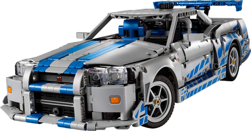 Motor detallado del Nissan Skyline GT-R LEGO con capó abatible