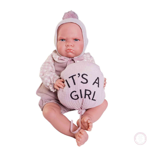 Muñeca Berta Reborn con globo peluche y pelele
