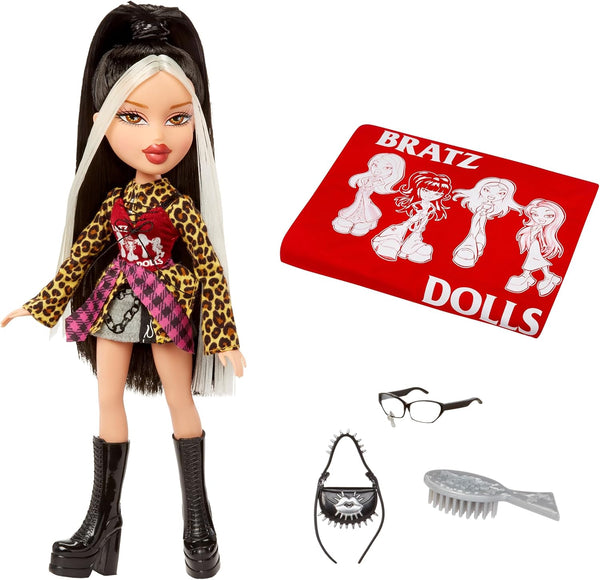 Muñeca Bratz Stylin Jade chaqueta leopardo falda botas plataforma cabello mechas
