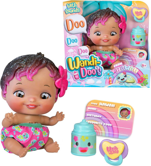 Muñeca Wandi-Doo Hawaiian de FAMOSA con diseño tropical hawaiano colorido y textura suave para niños y bebés
