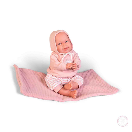 Muñeca reborn de 52 cm con sudadera y pantalón a rayas
