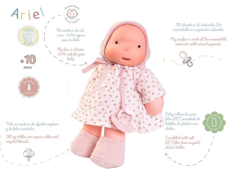 Antonio Juan dolls - Pink Ariel with matching hood. Organic doll (86322)