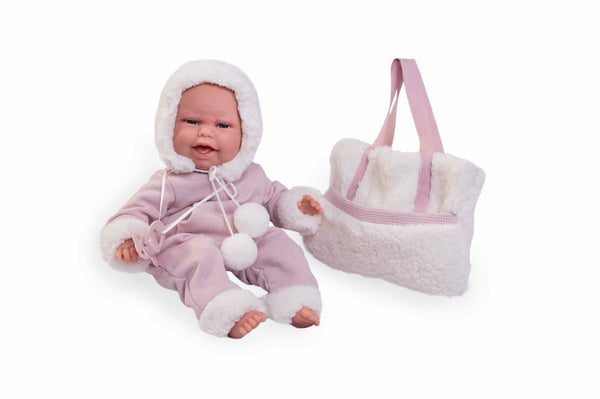 Muñecas Antonio Juan Recien Nacida Baby Clara posturitas invierno con bolso borreguillo (70360)