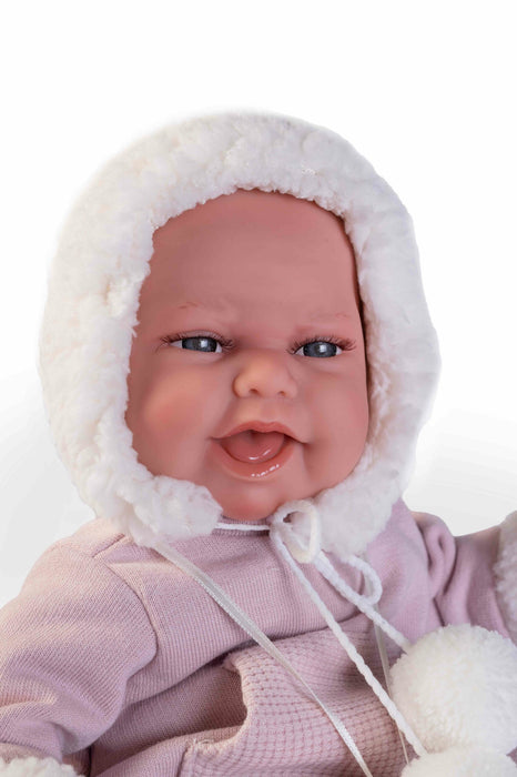 Muñecas Antonio Juan Recien Nacida Baby Clara posturitas invierno con bolso borreguillo (70360)