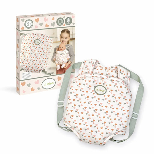 Niña usando la Mochila Portabebés Amanda con su muñeco, juguete de imitación +2 años
