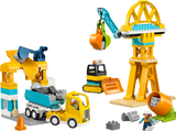 Obra construcción LEGO DUPLO 10476 con grúa, camión hormigonera, excavadora y obrero

