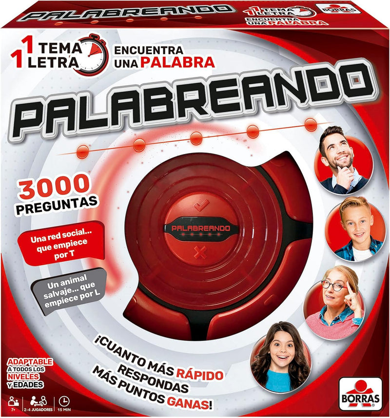 PALABREANDO de Educa Borras - Juego electrónico de palabras con unidad interactiva roja, 3000 preguntas, 1 tema 1 letra 12 segundos, para 2-4 jugadores de todas las edades, adaptable a diferentes niveles
