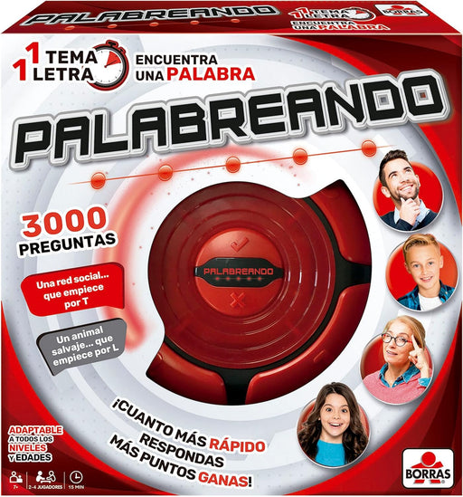 PALABREANDO de Educa Borras - Juego electrónico de palabras con unidad interactiva roja, 3000 preguntas, 1 tema 1 letra 12 segundos, para 2-4 jugadores de todas las edades, adaptable a diferentes niveles
