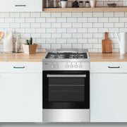 Cocina de gas Vitrokitchen PF6060I instalada en una cocina blanca con encimera de madera