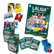 Pack Mega Liga Hypermotion 2025/26 Panini - Infografía del contenido completo: álbum oficial de la colección con 4 sobres iniciales, 2 blisters de 8 sobres adicionales y avance del 20-25% del álbum total. Incluye 128 cromos en total repartidos en 16 sobres, la opción más completa para coleccionistas de Segunda División española.
