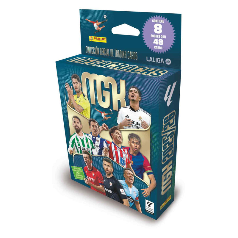 Panini Ecoblister 8 sobres MEGACRACKS 2025/26 - Pack de trading cards LaLiga EA Sports con 48 cartas, series especiales ELITE, FUEGO y AUTÓGRAFO ORIGINAL en packaging ecológico
