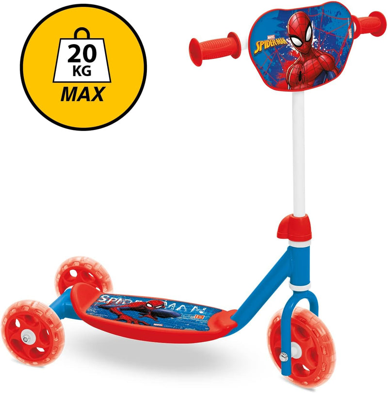 Patinete 3 ruedas Spiderman Mondo con máxima estabilidad, diseño oficial Marvel, manillar ajustable, construcción robusta y bolsa de almacenamiento para niños pequeños
