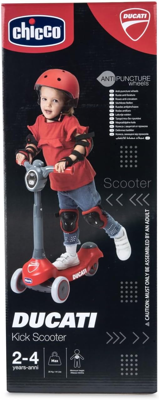 Patinete Ducati Chicco Mi Primer Patinete evolutivo con 3 ruedas de goma, base antideslizante y diseño deportivo rojo para niños desde 18 meses
