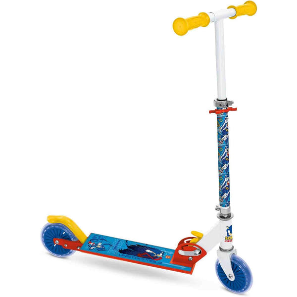 Patinete aluminio Sonic Mondo 2 ruedas plegable con diseño oficial del erizo azul, marco resistente, freno trasero, plataforma antideslizante y rodamientos de precisión
