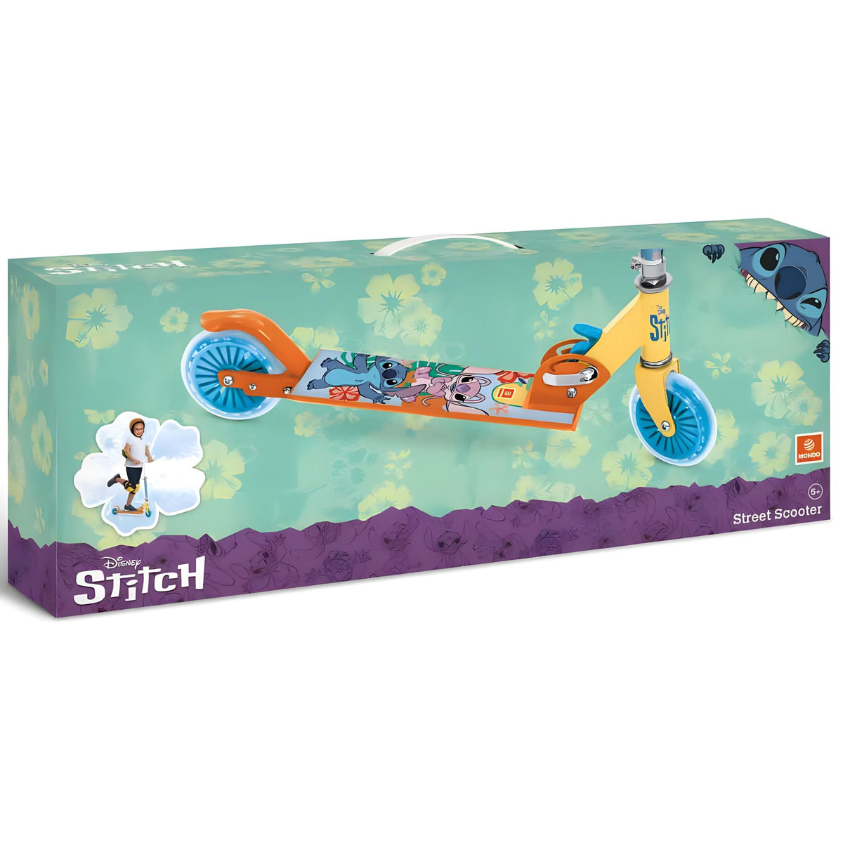 Patinete de aluminio 2 ruedas Stitch Mondo 28737 con ilustraciones vibrantes del personaje
