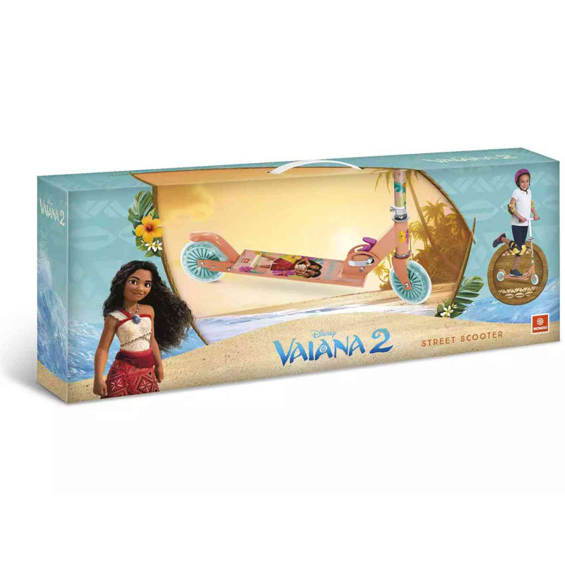Patinete de aluminio 2 ruedas Vaiana Mondo 28746 con ilustraciones vibrantes del personaje.