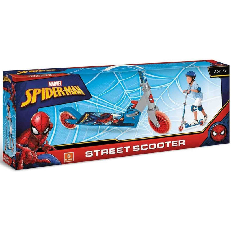 Patinete de aluminio Spiderman Mondo 28687 con ilustraciones vibrantes del superhéroe.