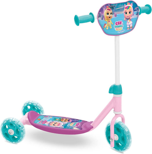 Patinete infantil 3 ruedas Bebés Llorones Mondo 28722 con marco de acero resistente, manillar ajustable y diseño colorido oficial de los personajes Cry Babies para niños desde 2 años