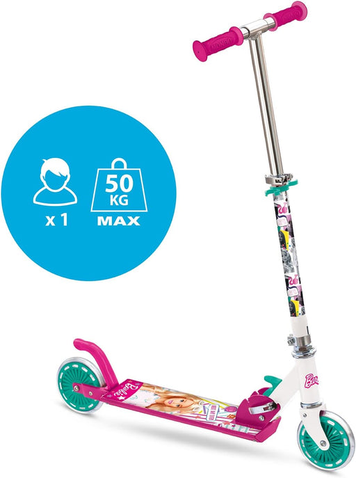 Patinete plegable Barbie Mondo para niños, con decoración rosa y límite de peso de 50 kg