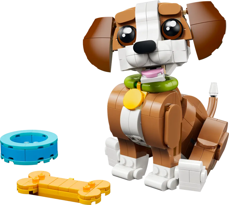 Perro LEGO Creator articulado con collar, hueso y cuenco de agua