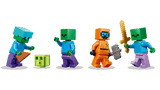 Personajes LEGO Minecraft: 3 zombis verdes, slime y jugador con armas