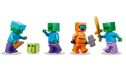 Personajes LEGO Minecraft: 3 zombis verdes, slime y jugador con armas