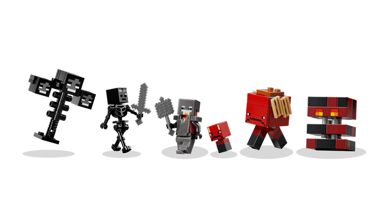 Personajes LEGO Minecraft: Wither, esqueletos, Piglin y magma cubes del Nether