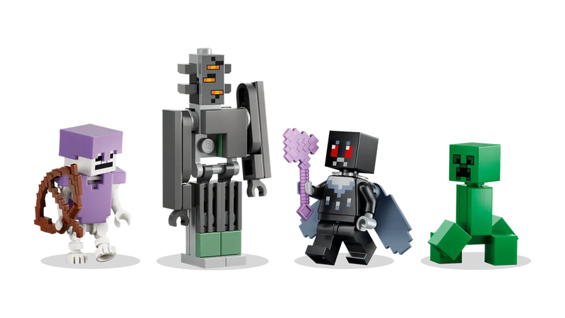 Personajes LEGO Minecraft: esqueleto morado, Wither, Enderman y Creeper verde