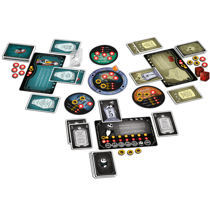 Pesadilla antes Navidad juego mesa componentes cartas tablero fichas personajes Tim Burton gótico estrategia
