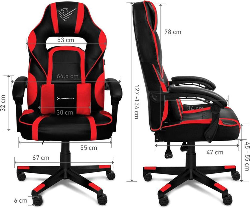 Phoenix Trophy Silla Gaming Cuero Roja/Negro Reclinable 15º Cojín Lumbar (23288)