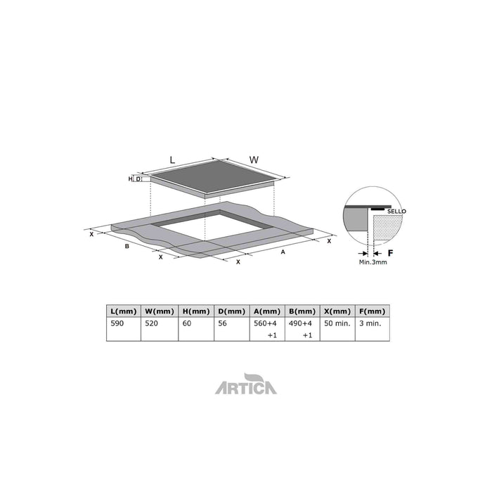 Artica Encimera Inducción 3 fuegos con zona Booster 32 cm. (AEI63223)