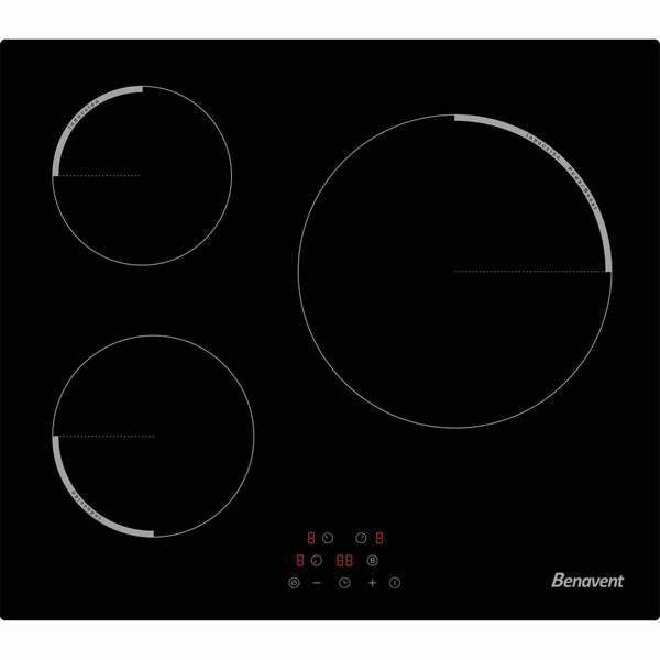 Placa de inducción Benavent IBB360 con diseño moderno y 3 zonas de cocción.
