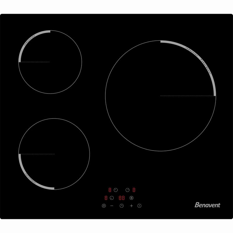 Placa de inducción Benavent IBB360 con diseño moderno y 3 zonas de cocción.

