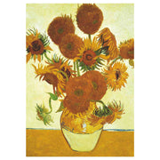 Puzzle de 1000 piezas reproduciendo Los Girasoles de Van Gogh con vibrantes tonos amarillos y dorados, obra maestra del postimpresionismo pintada en 1888 en Arles
