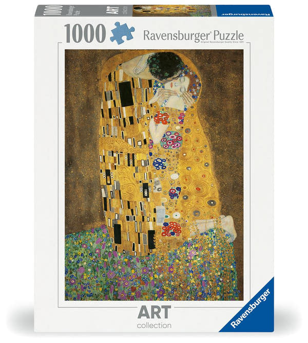 Puzzle Ravensburger 1000 piezas El Beso Gustav Klimt con dorados intensos reproducción artística