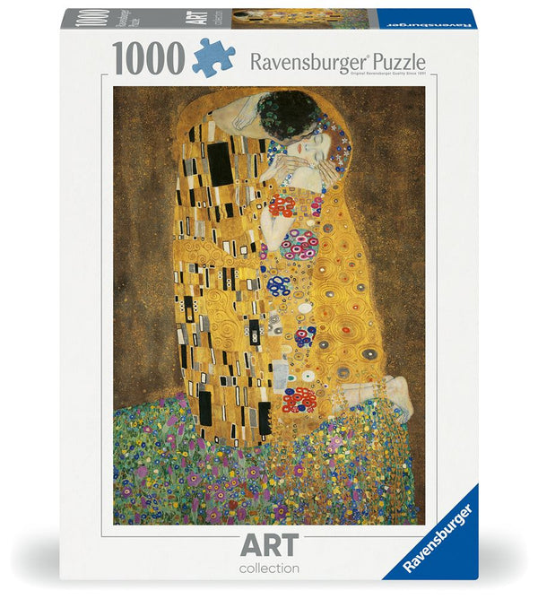 Puzzle Ravensburger 1000 piezas El Beso Gustav Klimt con dorados intensos reproducción artística