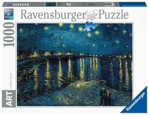 Puzzle Ravensburger 1000 piezas Van Gogh Noche Estrellada sobre el Ródano con azules nocturnos