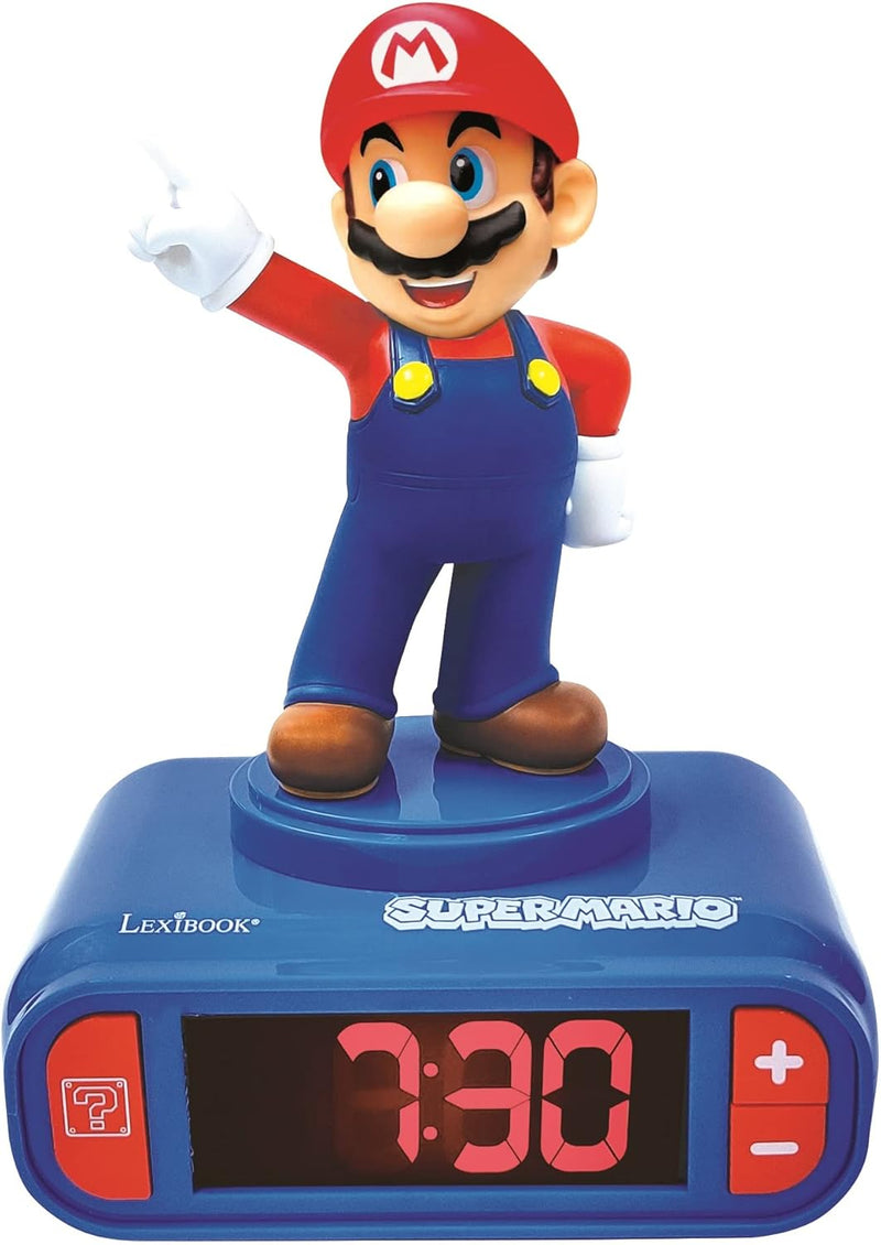 Reloj despertador infantil Nintendo Super Mario con diseño 3D oficial y pantalla LCD digital
