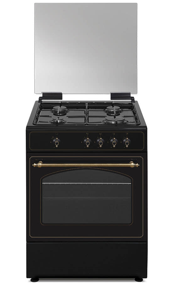 Cocina rústica de gas Vitrokitchen RU6060 en antracita de 60x60 cm con la tapa levantada
