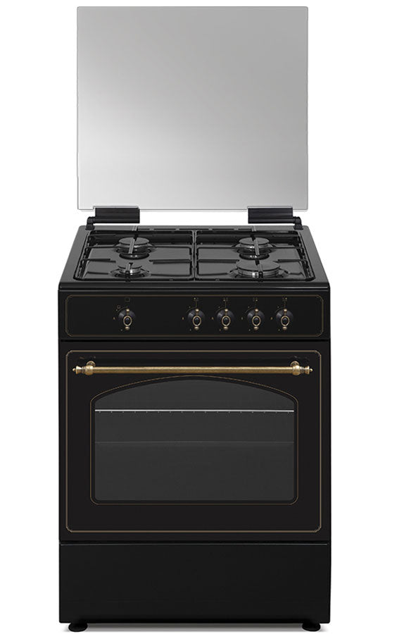 Cocina rústica de gas Vitrokitchen RU6060 en antracita de 60x60 cm con la tapa levantada