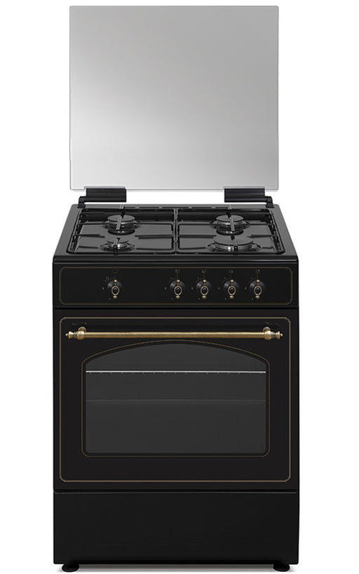 Cocina rústica de gas Vitrokitchen RU6060 en antracita de 60x60 cm con la tapa levantada