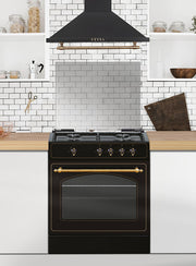 Cocina rústica Vitrokitchen RU6060 con la campana rústica CD651R en una cocina de azulejo blanco