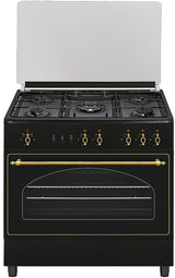 Cocina rústica de gas Vitrokitchen RU9060 de 90 cm en antracita con la tapa de cristal levantada