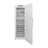 Congelador vertical Sharp SJSC11CMXWEES con la puerta abierta y sus 5 cajones