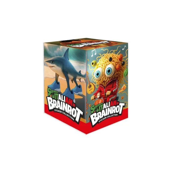 SKIFIDOL ITALIAN BRAINROT caja 36 sobres Panini con diseño viral psicodélico sobre fondo blanco
