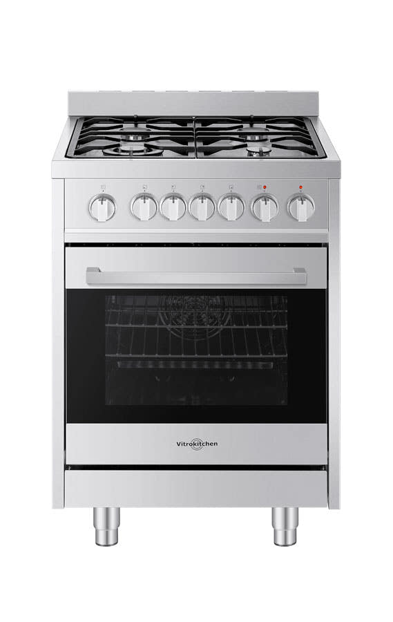 Cocina Vitrokitchen ST6060I de 60 cm en acero inoxidable con 4 fuegos de gas y horno eléctrico
