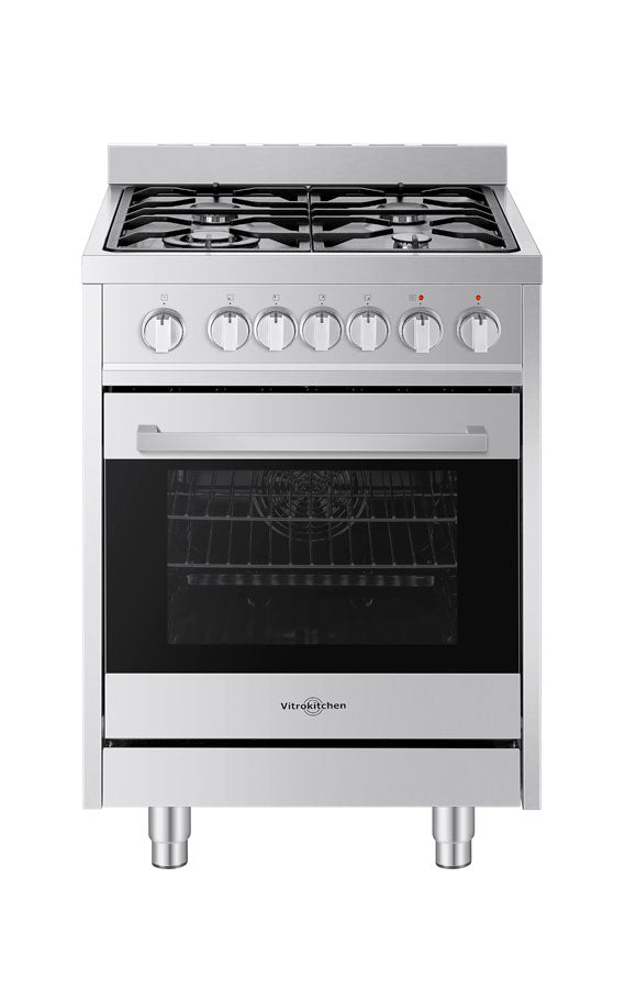 Cocina Vitrokitchen ST6060I de 60 cm en acero inoxidable con 4 fuegos de gas y horno eléctrico